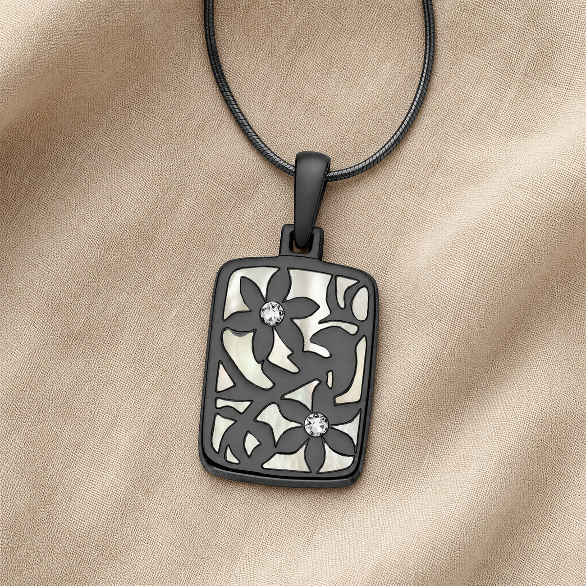 Flowered Rectangle Black Finish Ash Resin Jewelry