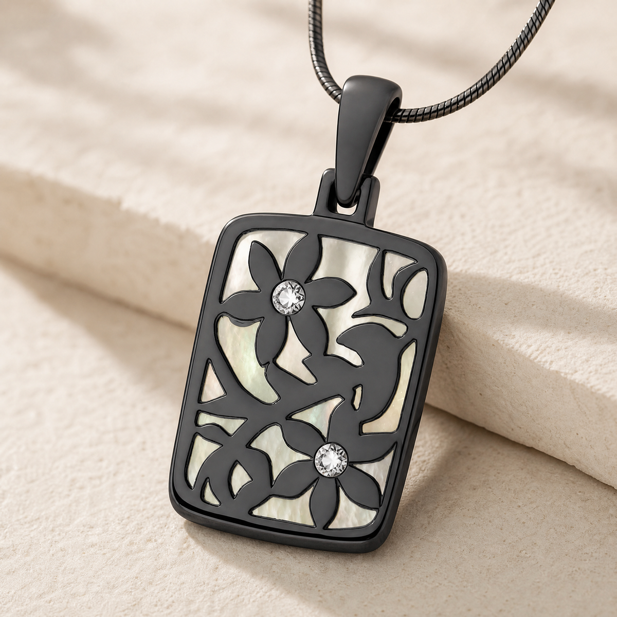 Flowered Rectangle Black Finish Ash Resin Jewelry