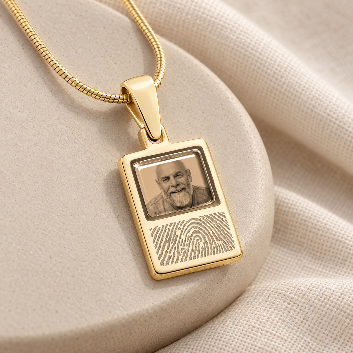 Rectangle 14K Gold Fingerprint And Picture Pendant — alternate view