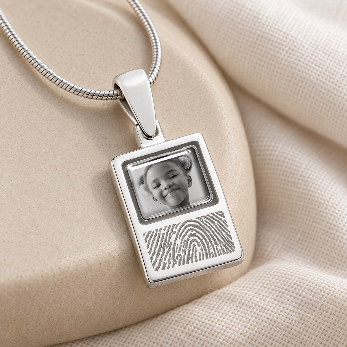 Rectangle Sterling Silver Fingerprint And Picture Pendant — alternate view