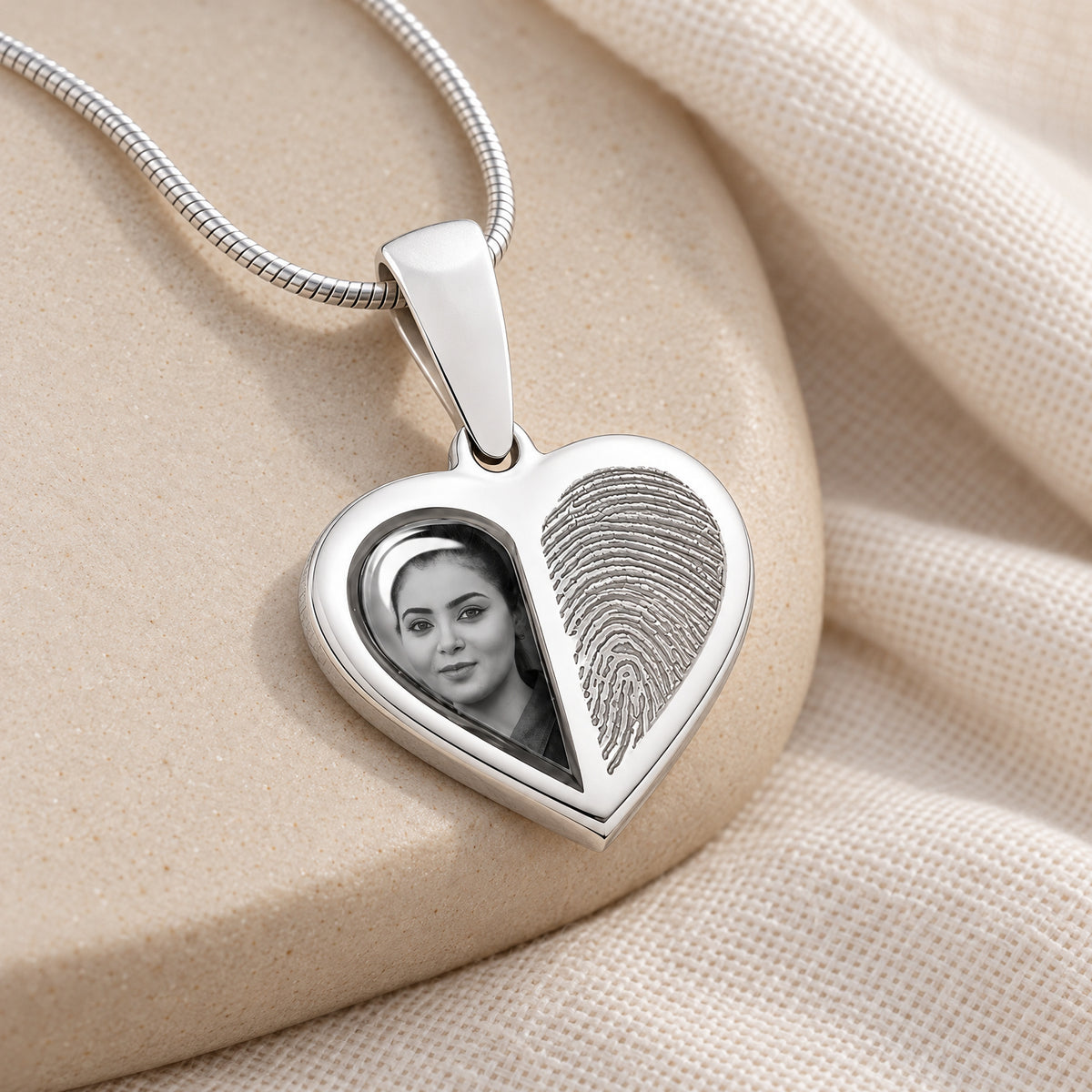 Two Heart Sterling Silver Fingerprint And Picture Pendant — alternate view