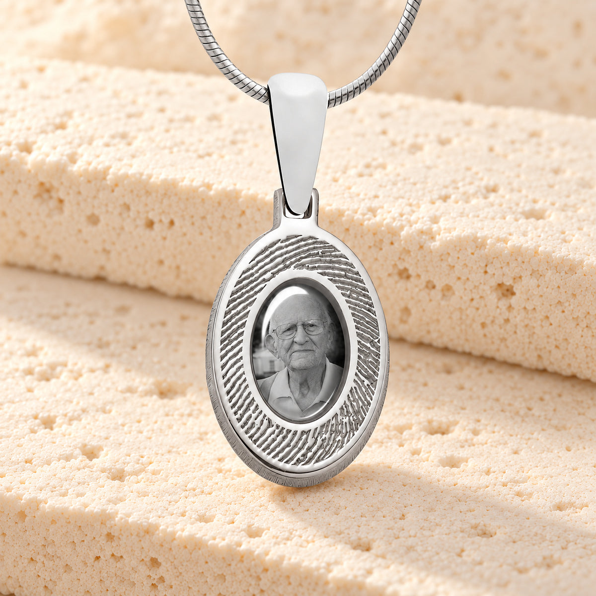 Oval Sterling Silver Fingerprint And Picture Pendant — main