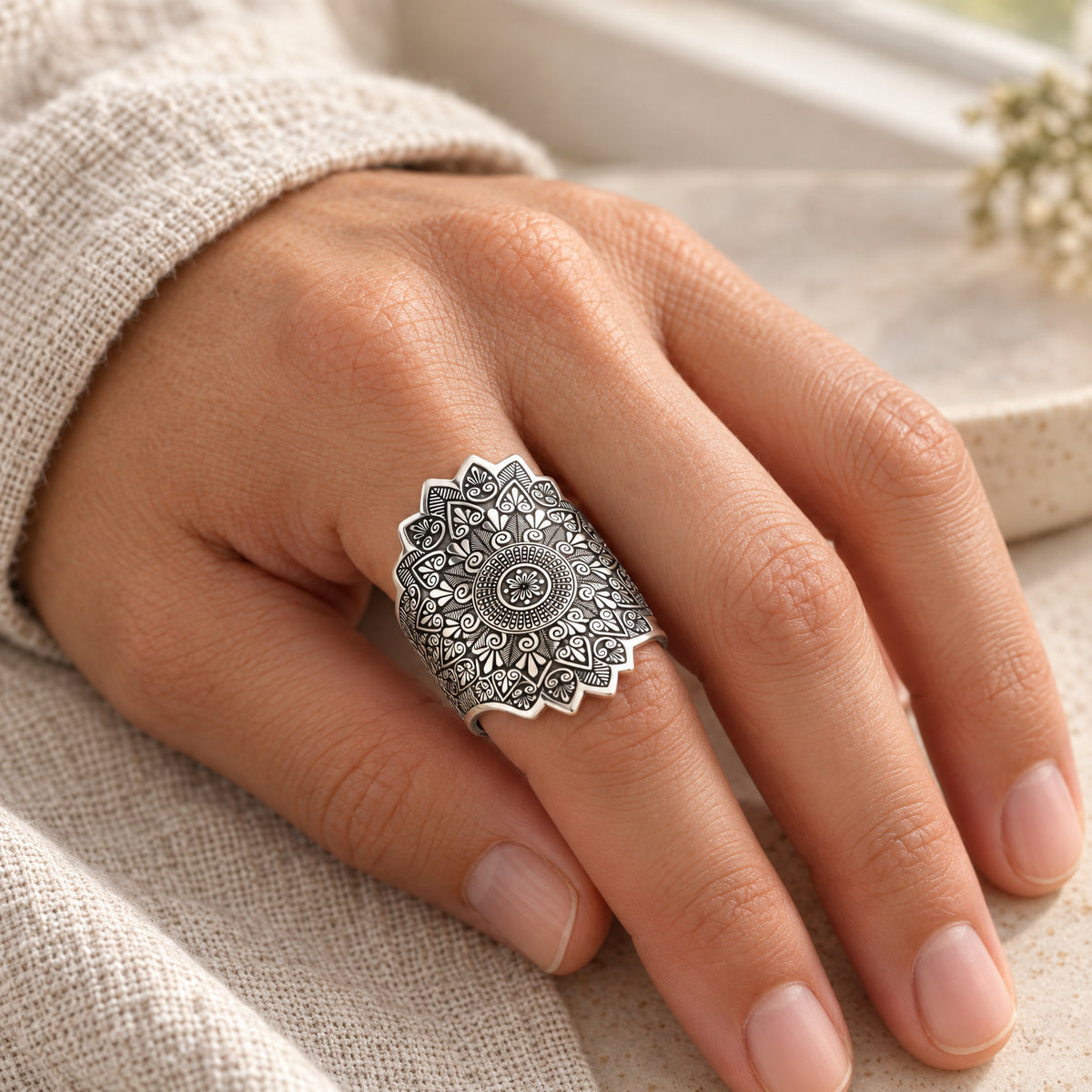 Hera Sterling Silver Fingerprint Ring — lifestyle