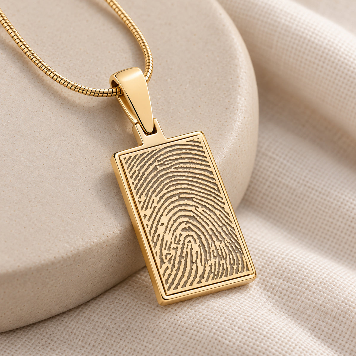 Solid 14k Gold Genuine Rectangle Signature Fingerprint Necklace — alternate view
