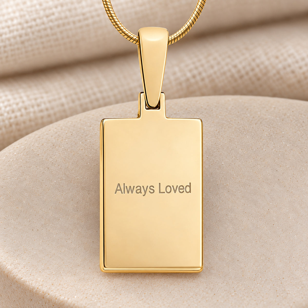 Solid 14k Gold Genuine Rectangle Signature Fingerprint Necklace — rear engraving