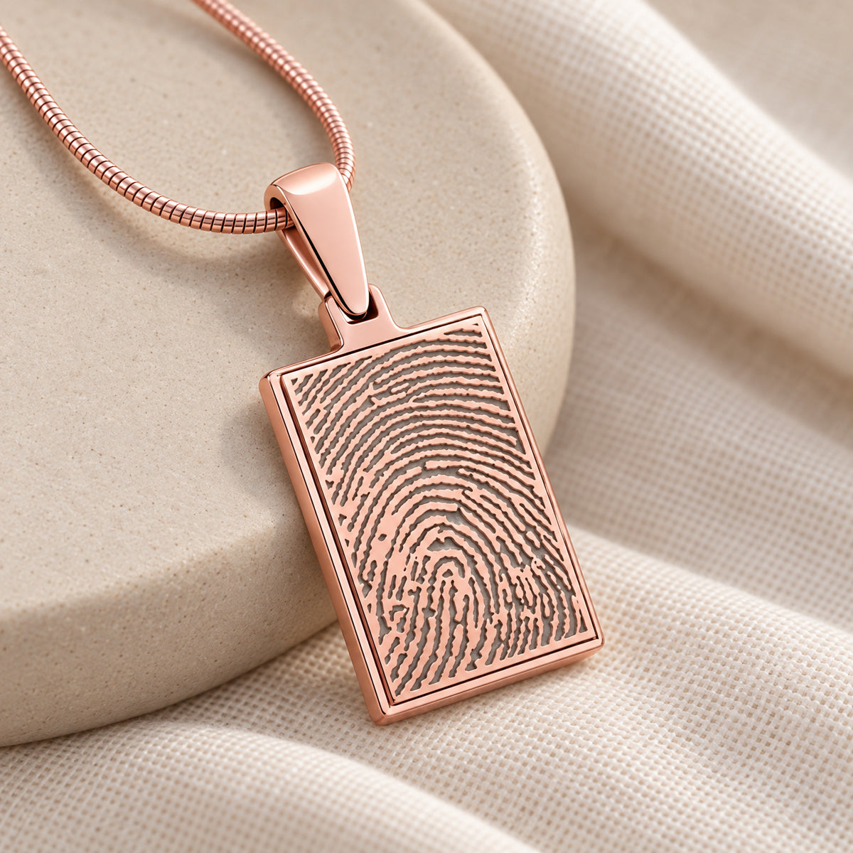 Rose Gold Genuine Rectangle Signature Fingerprint Necklace — alternate view