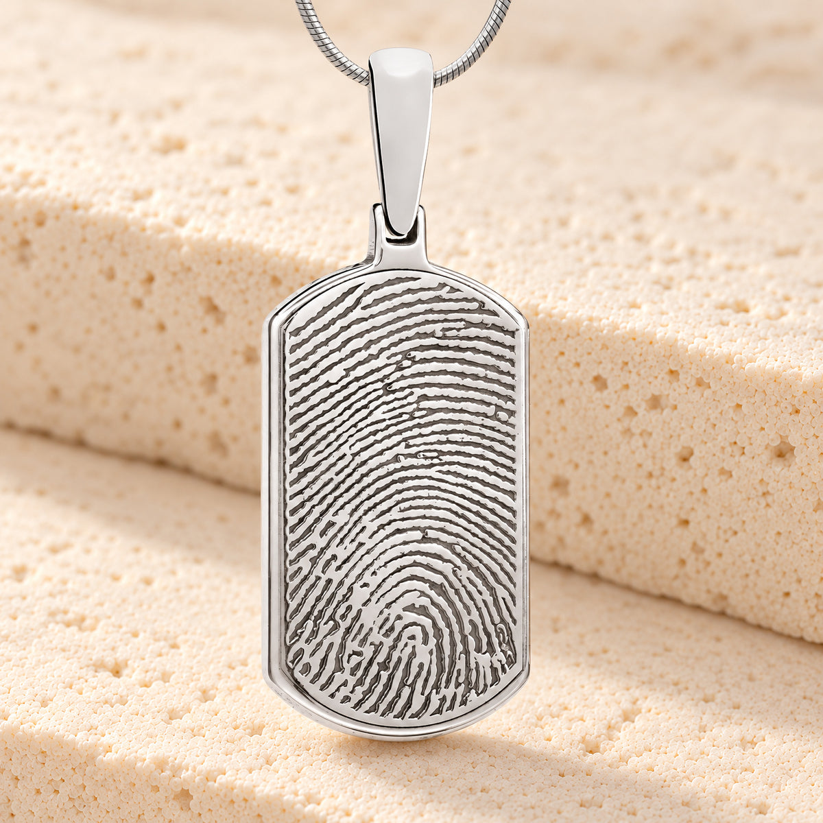 Solid 14k White Gold Signature Dog Tag Fingerprint Necklace — main