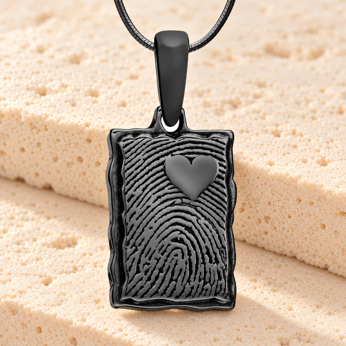 Black Plated Loved Signature Rectangle Fingerprint Necklace — main