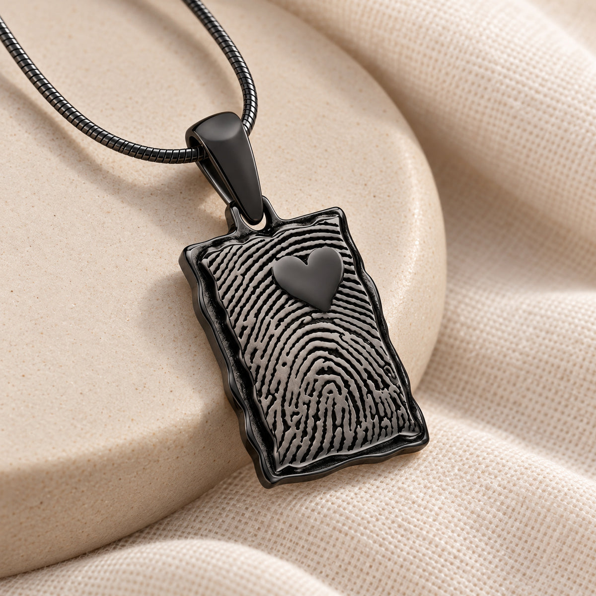 Black Plated Loved Signature Rectangle Fingerprint Necklace — alternate view