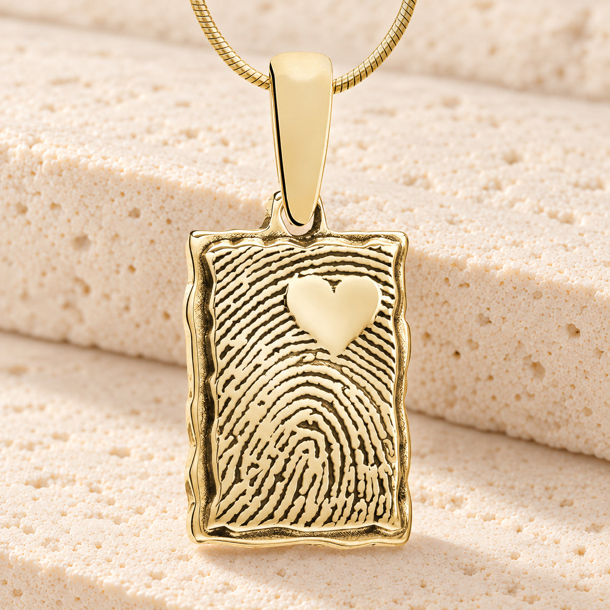 Gold Plated Loved Signature Rectangle Fingerprint Necklace — main