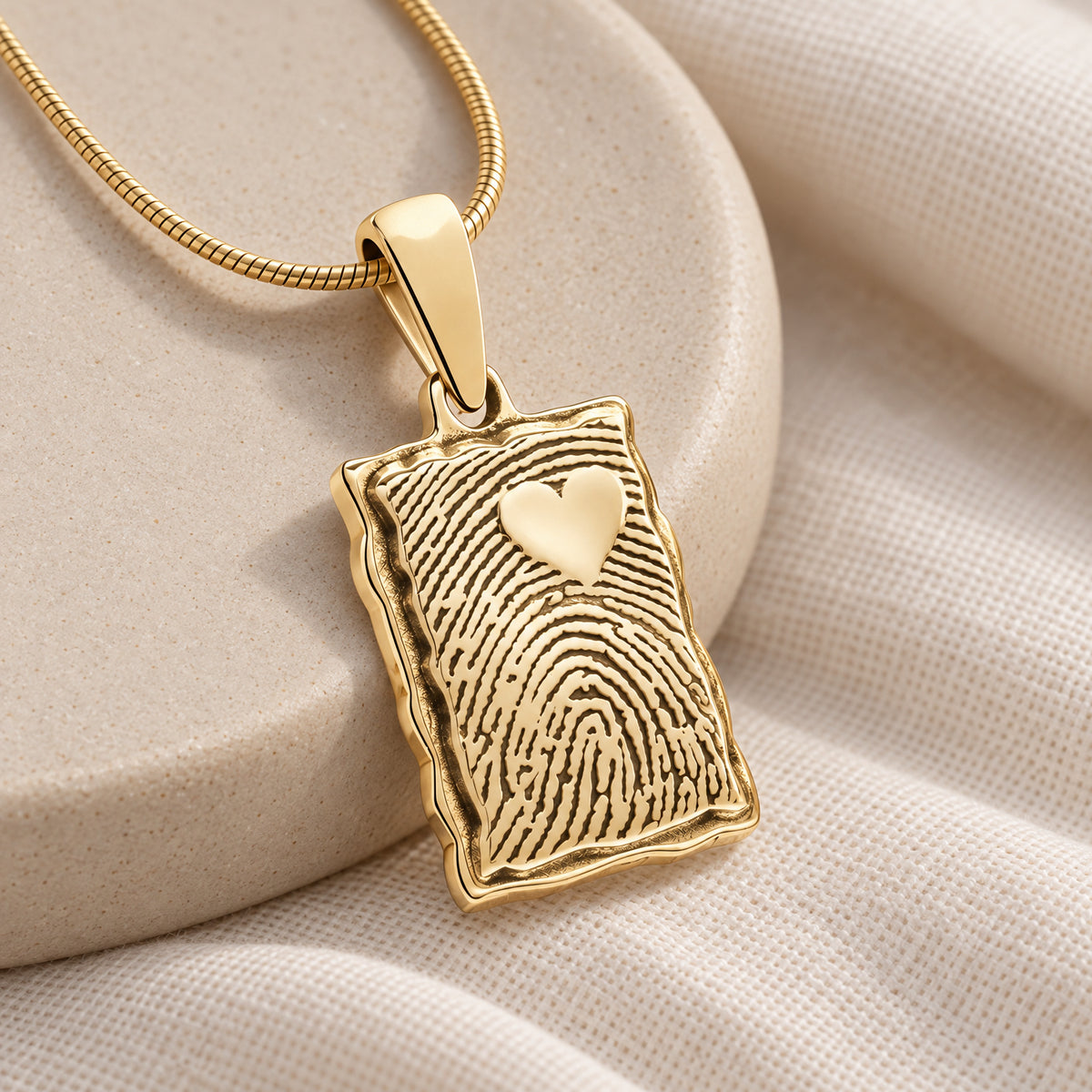 Gold Plated Loved Signature Rectangle Fingerprint Necklace — alternate view