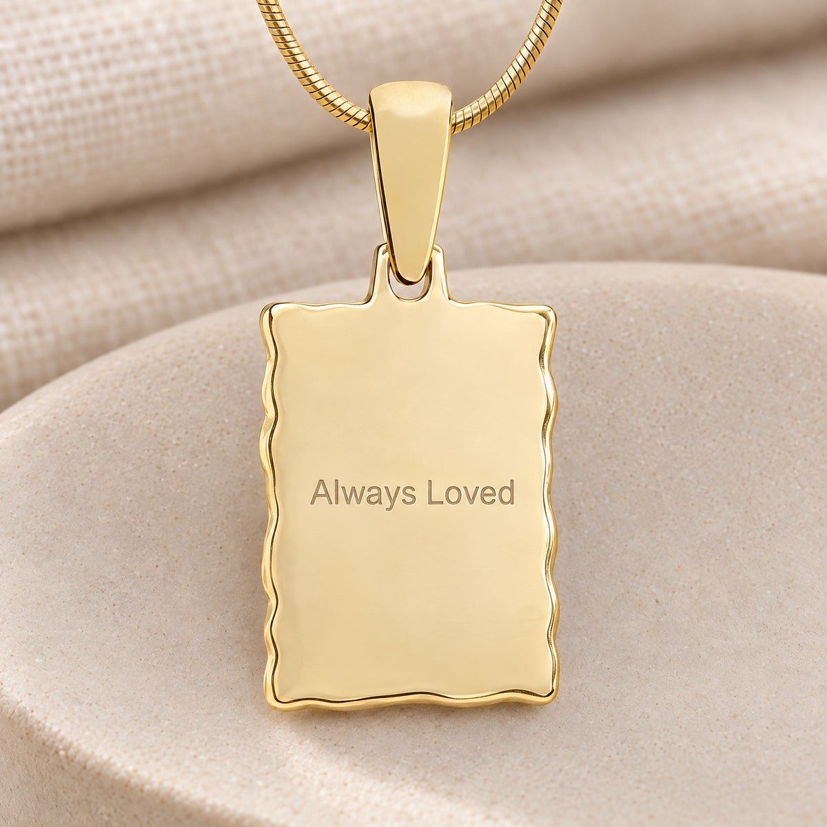 Gold Plated Loved Signature Rectangle Fingerprint Necklace — rear engraving