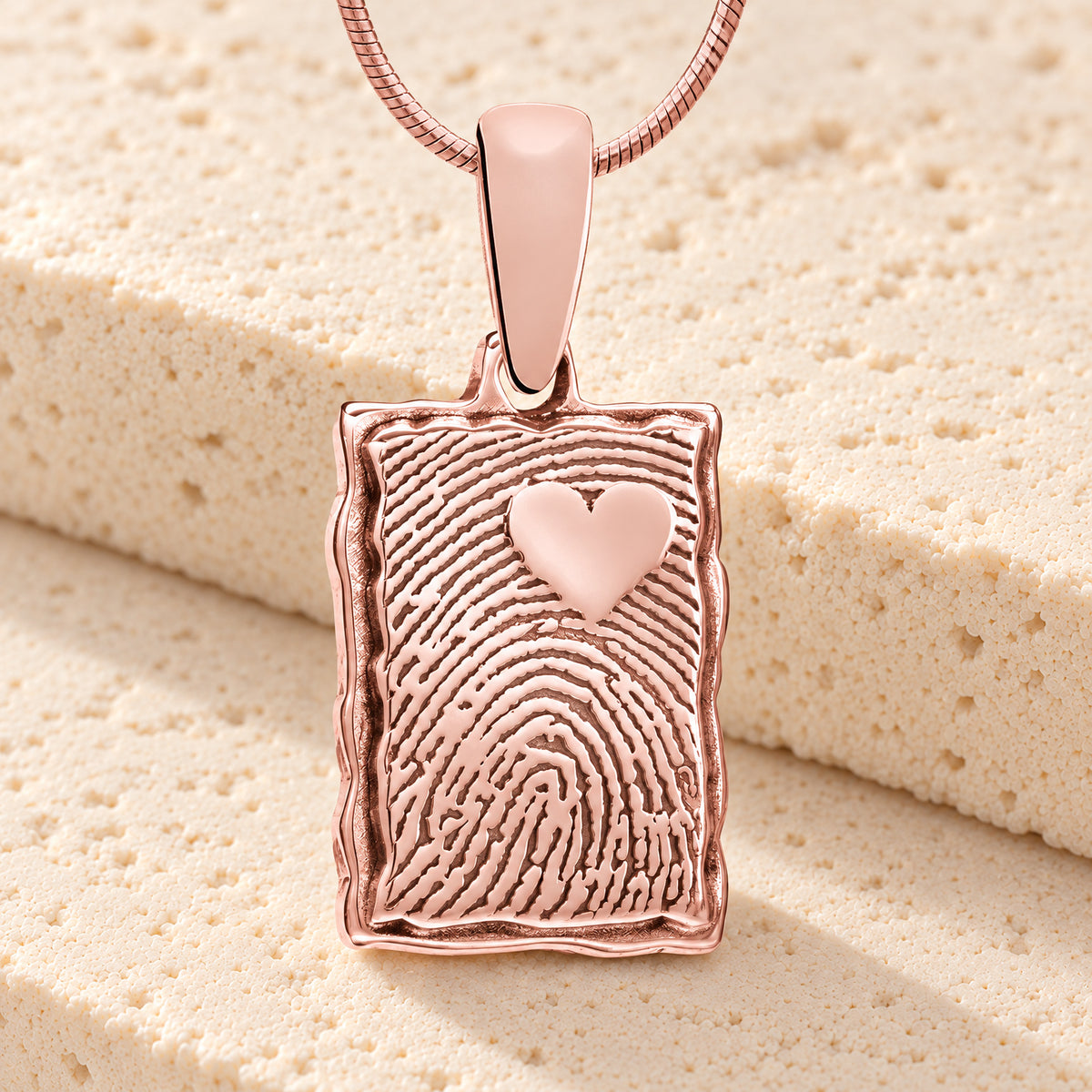 Rose Gold Plated Loved Signature Rectangle Fingerprint Necklace — main