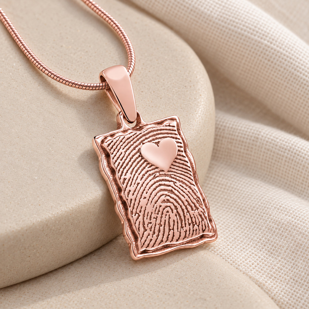 Rose Gold Plated Loved Signature Rectangle Fingerprint Necklace — alternate view