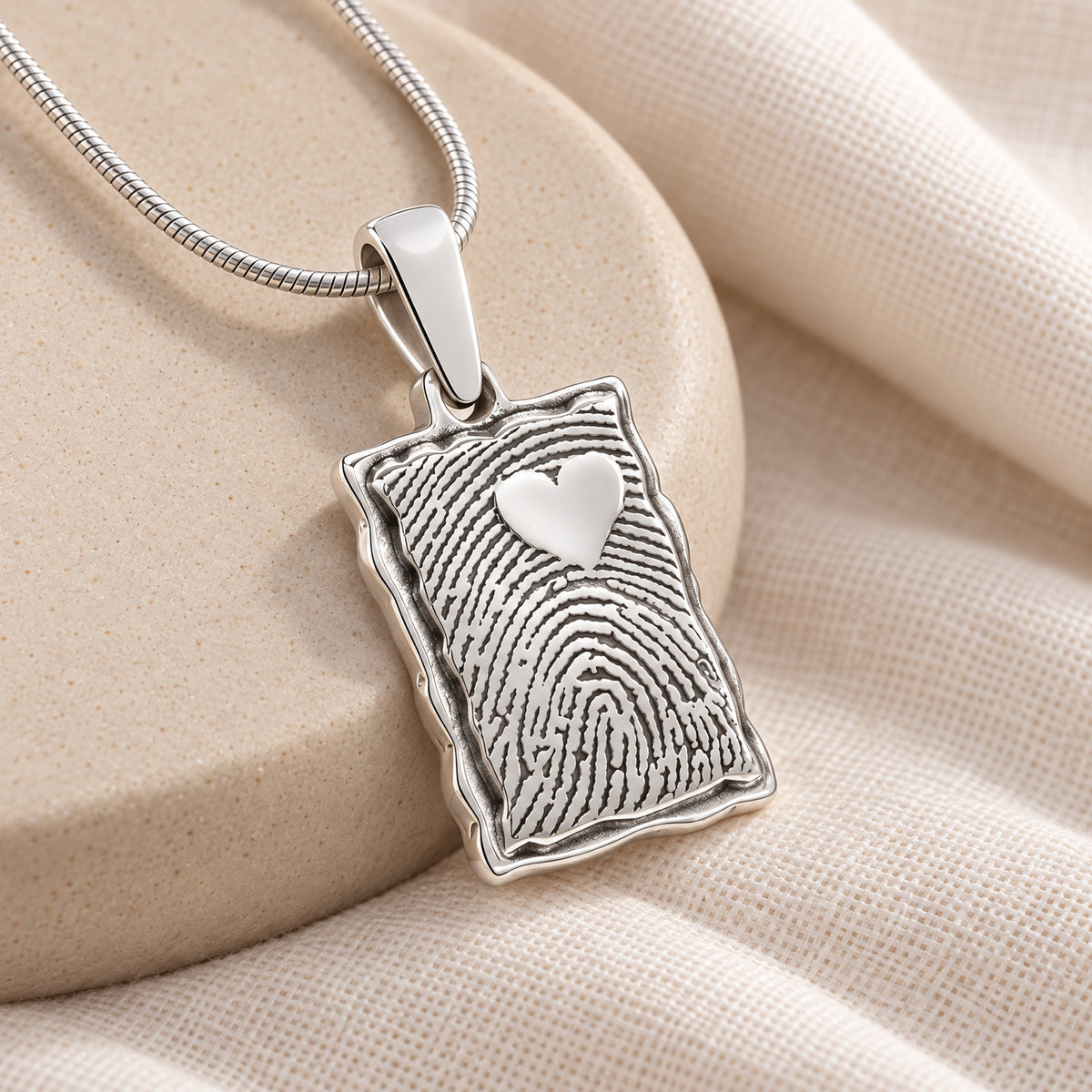Silver Loved Signature Rectangle Fingerprint Necklace — alternate view