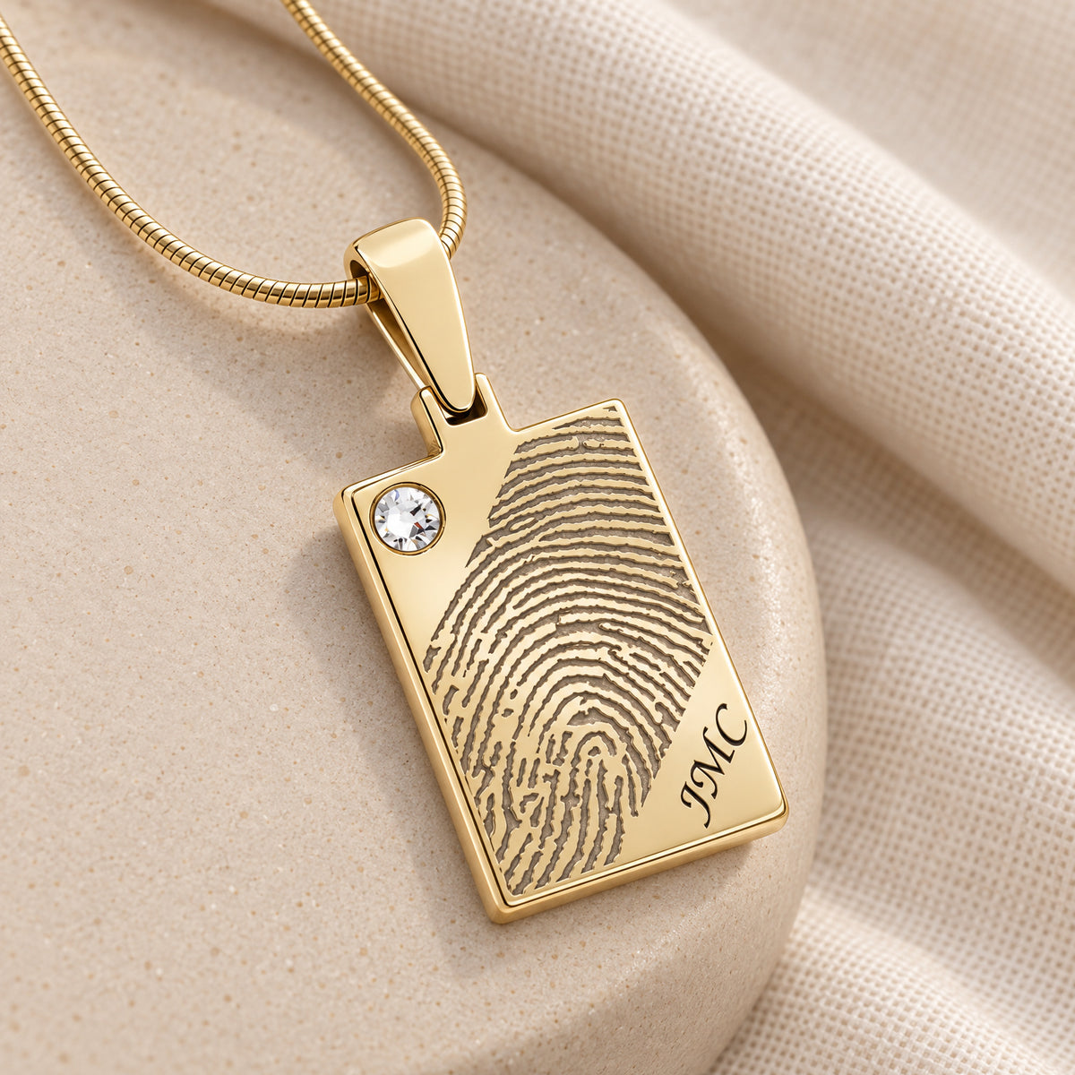 Solid 14k Gold Birthstone Signature Rectangle Fingerprint Necklace — alternate view