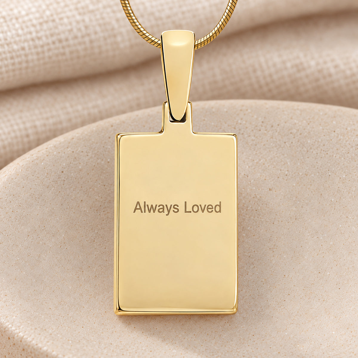 Solid 14k Gold Birthstone Signature Rectangle Fingerprint Necklace — rear engraving