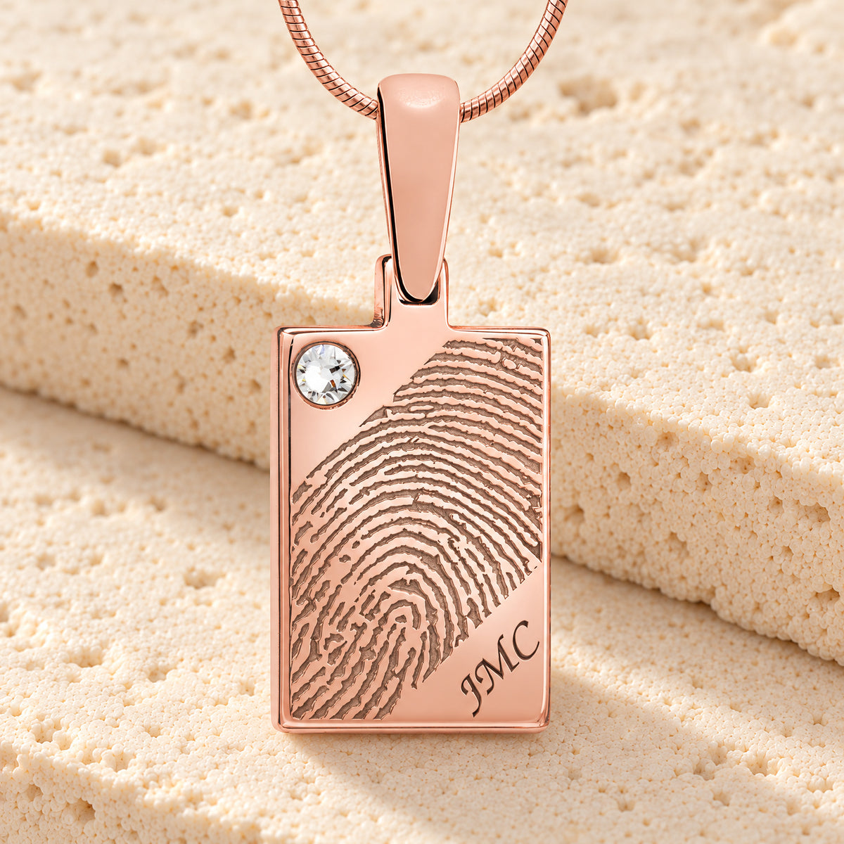 Rose Gold Plated Birthstone Signature Rectangle Fingerprint Necklace — main
