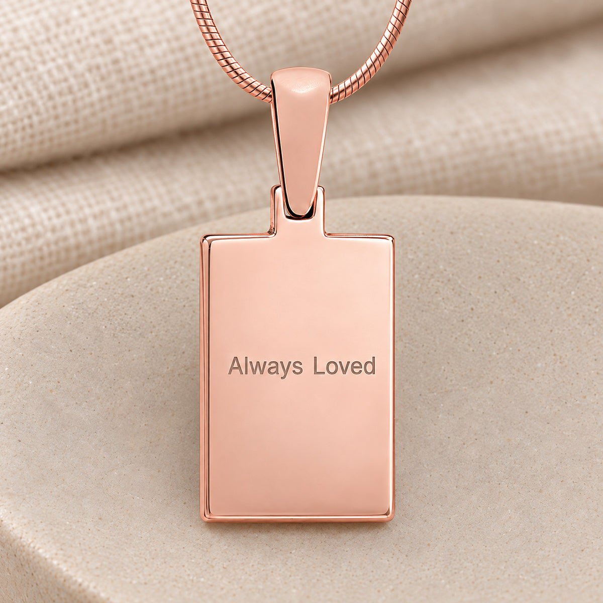 Rose Gold Plated Birthstone Signature Rectangle Fingerprint Necklace — rear engraving
