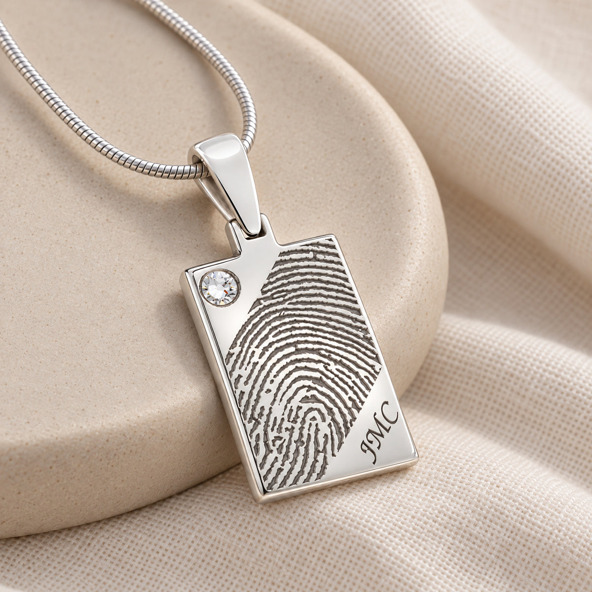 Birthstone Signature Rectangle Silver Fingerprint Necklace — alternate view