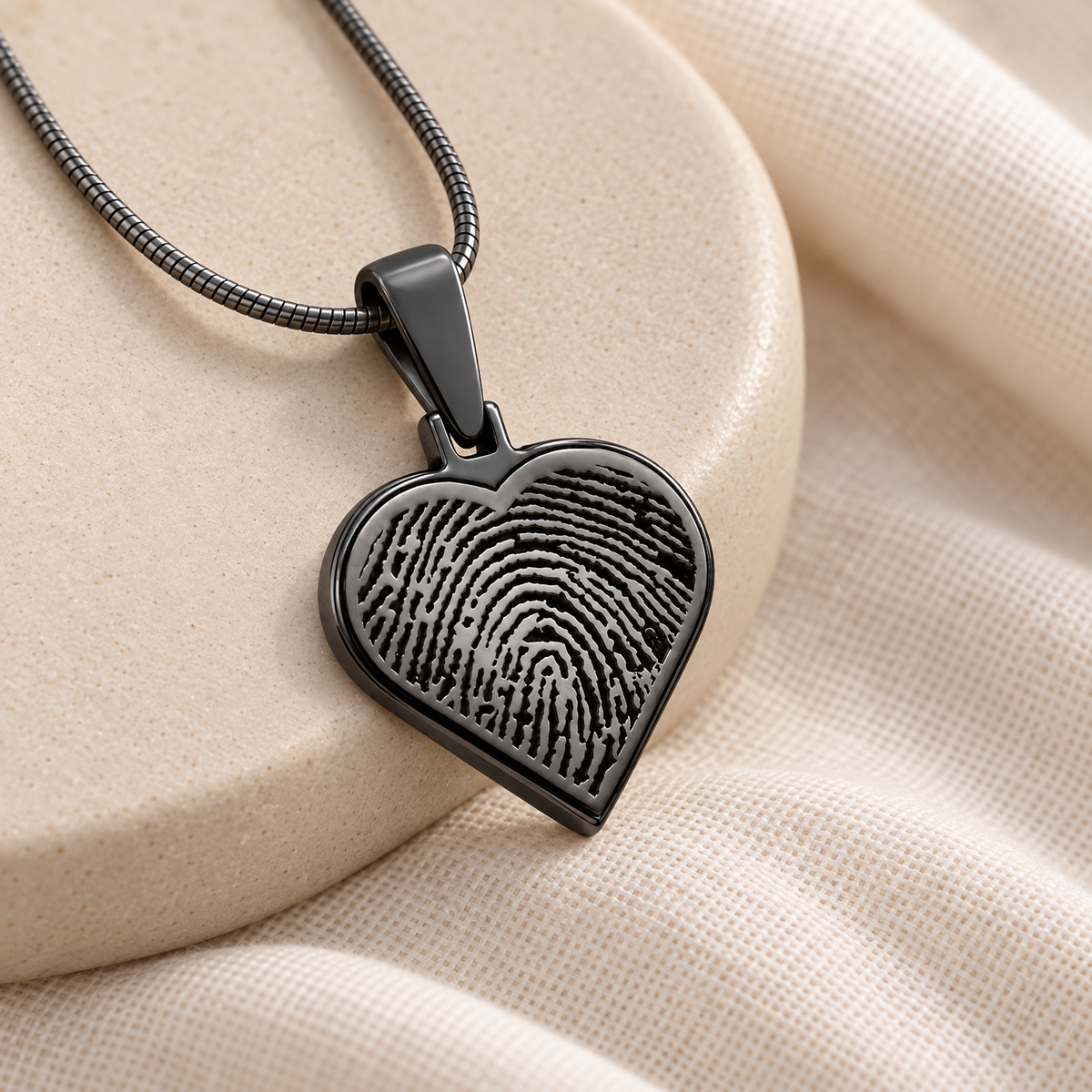 Black Plated Signature Heart Fingerprint Necklace — alternate view