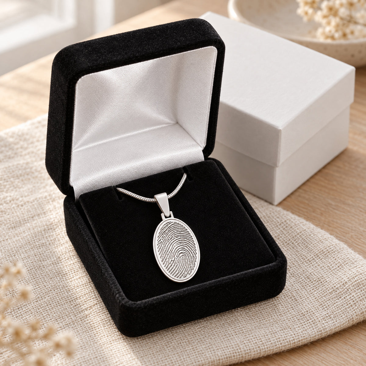 Sterling Silver Signature Oval Fingerprint Necklace — gift box