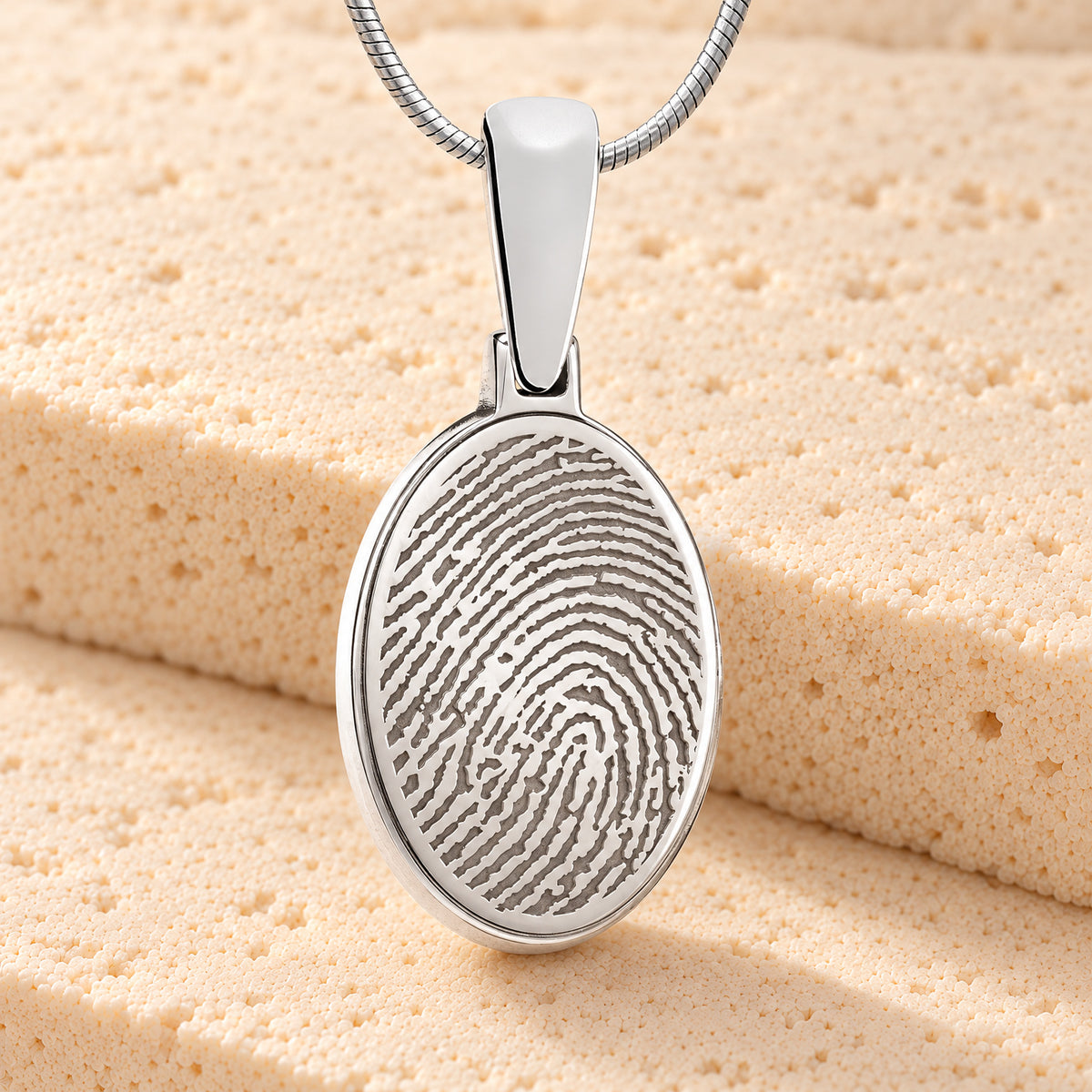 Solid 14k White Gold Signature Oval Fingerprint Necklace — main