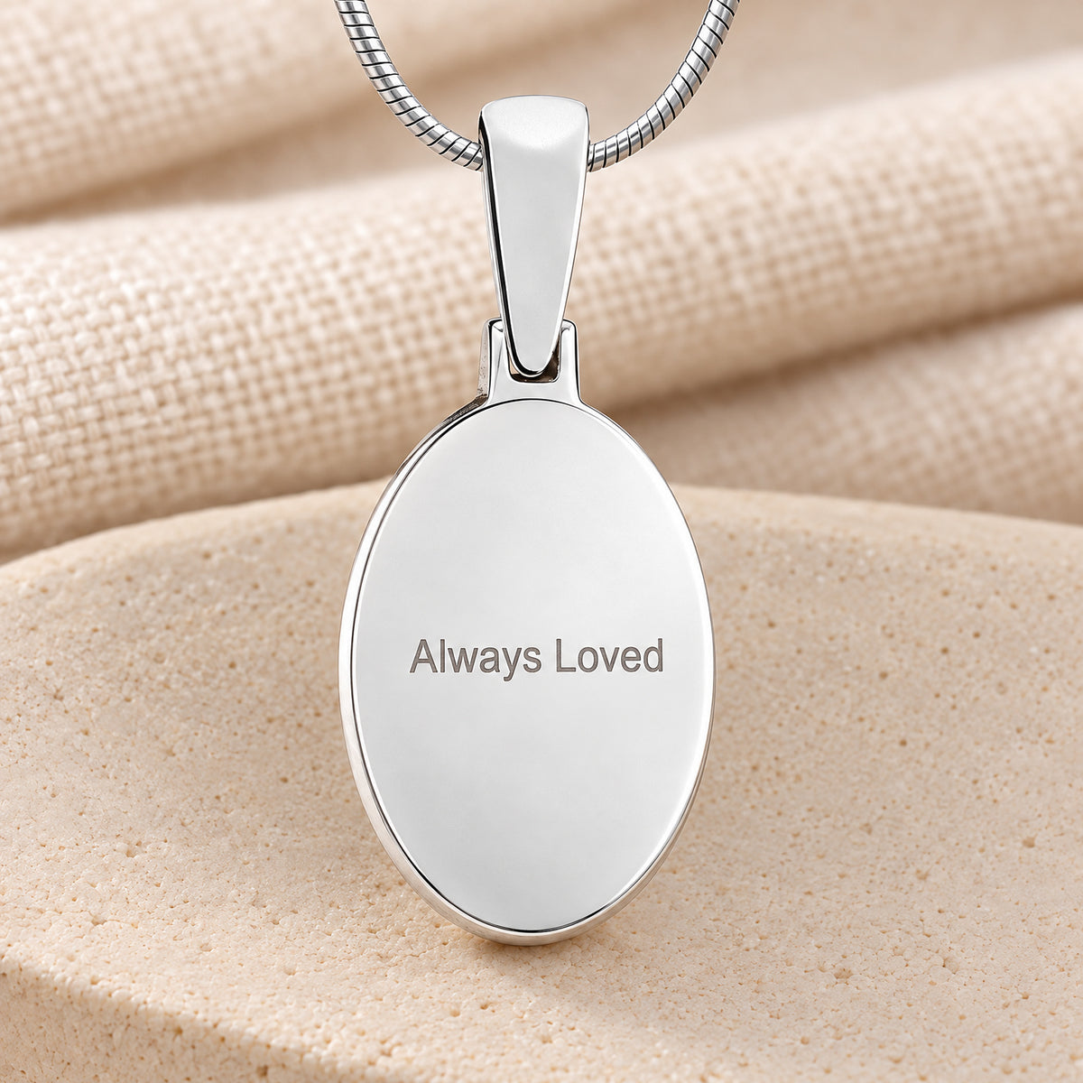 Solid 14k White Gold Signature Oval Fingerprint Necklace — rear engraving