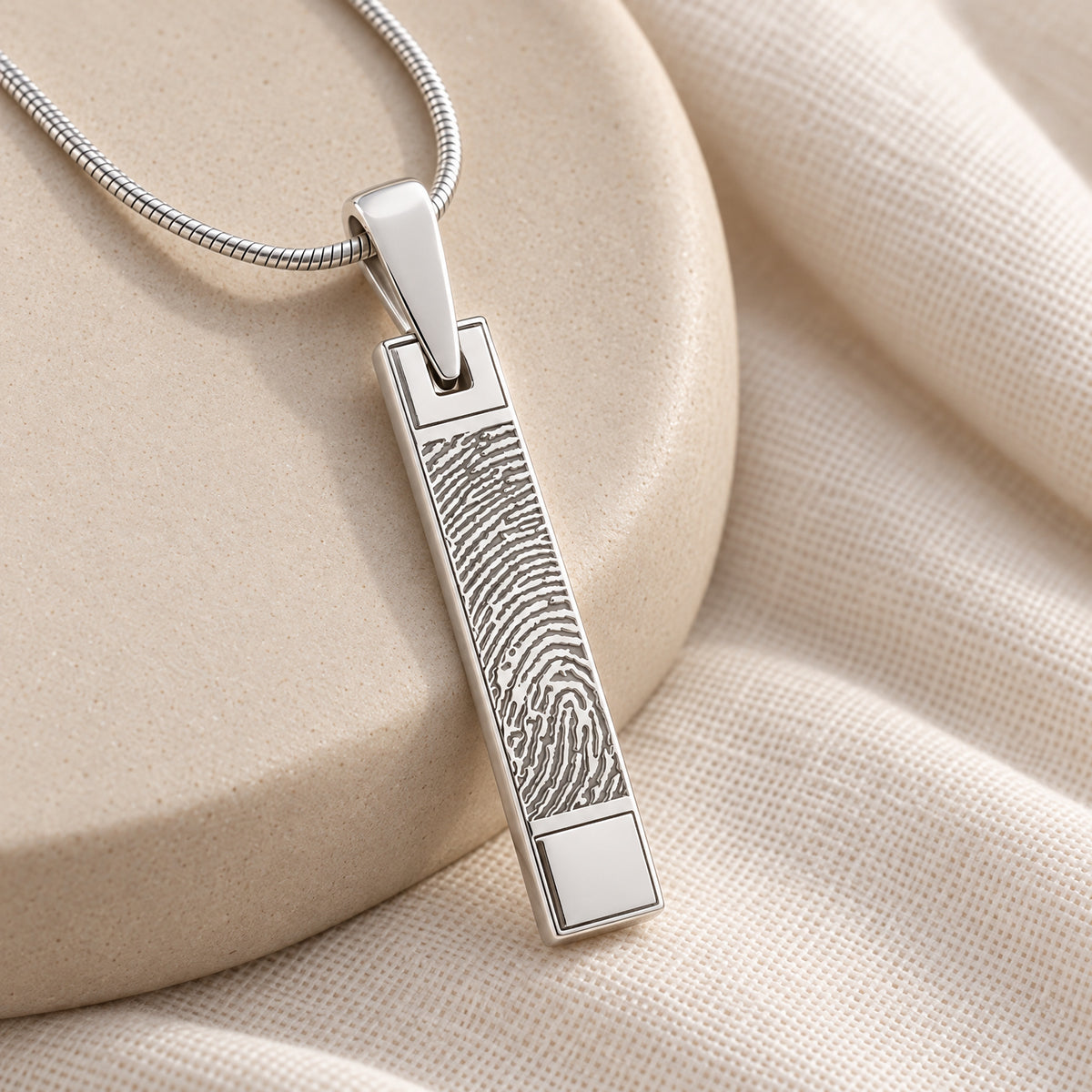Signature Barred Silver Fingerprint Necklace — alternate view