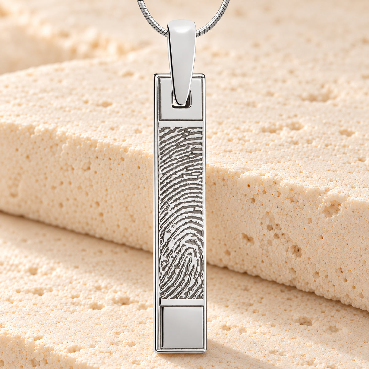 Solid 14k White Gold Signature Barred Fingerprint Necklace — main