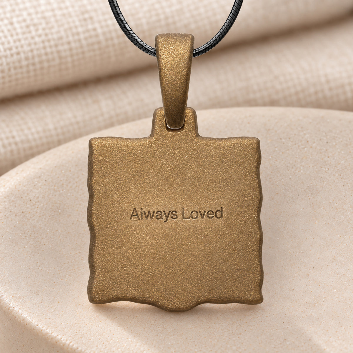 Sterling Silver Squared with Bronze Finish Fingerprint Necklace — rear engraving