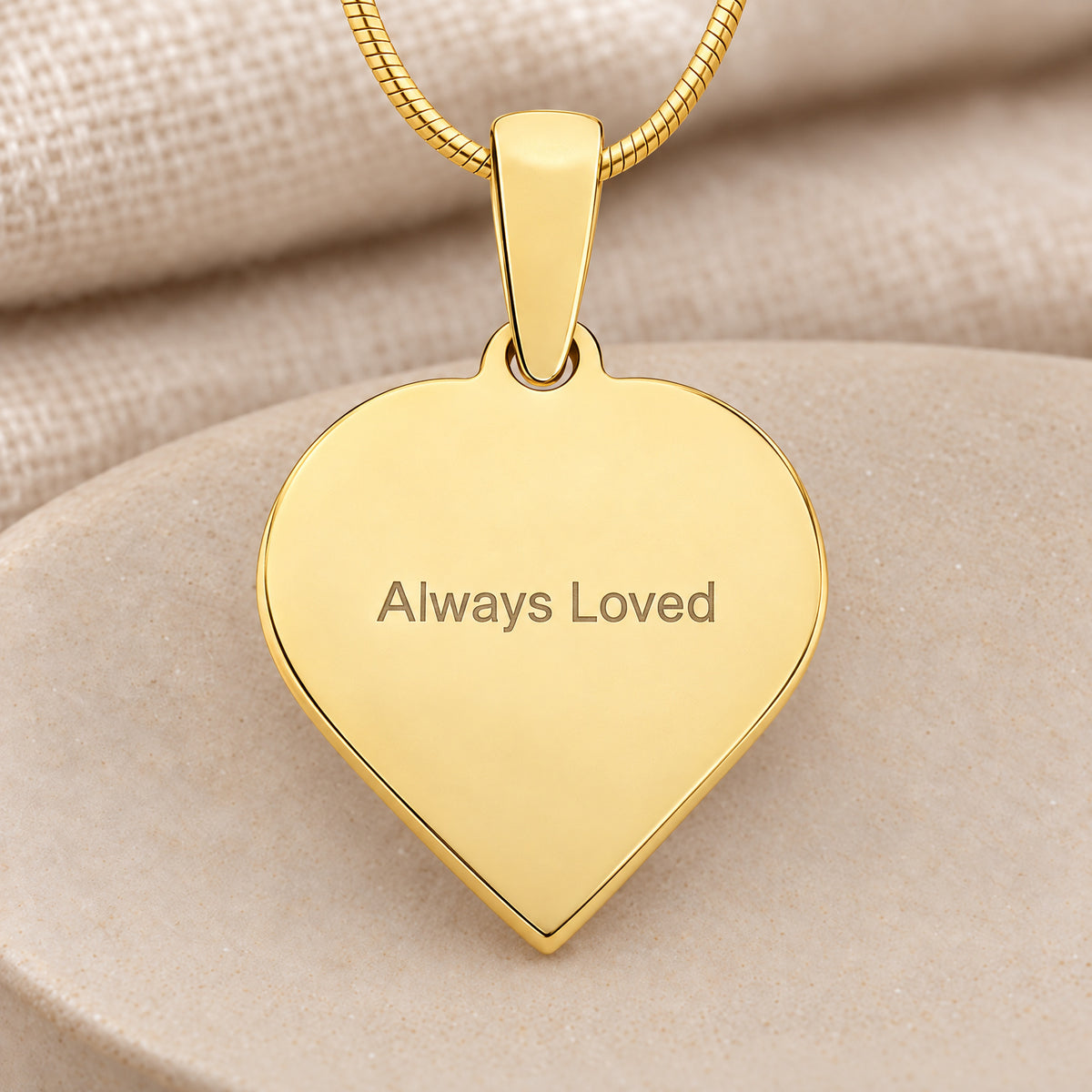 Solid 14k Gold Carved Signature Heart Fingerprint Necklace — rear engraving