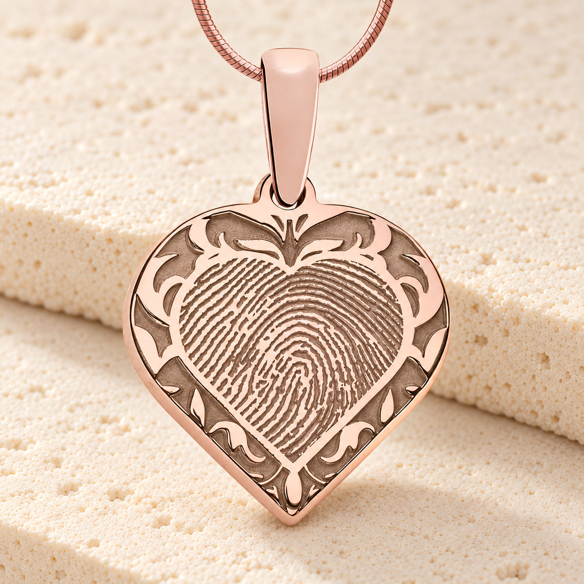 Rose Gold Plated Sterling Silver Carved Signature Heart Fingerprint Necklace — main