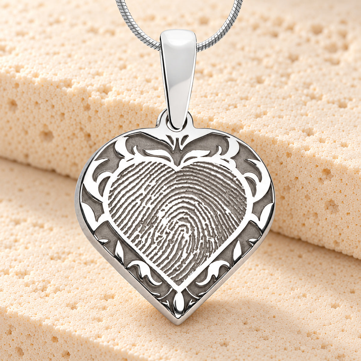 Sterling Silver Carved Signature Heart Fingerprint Necklace — main