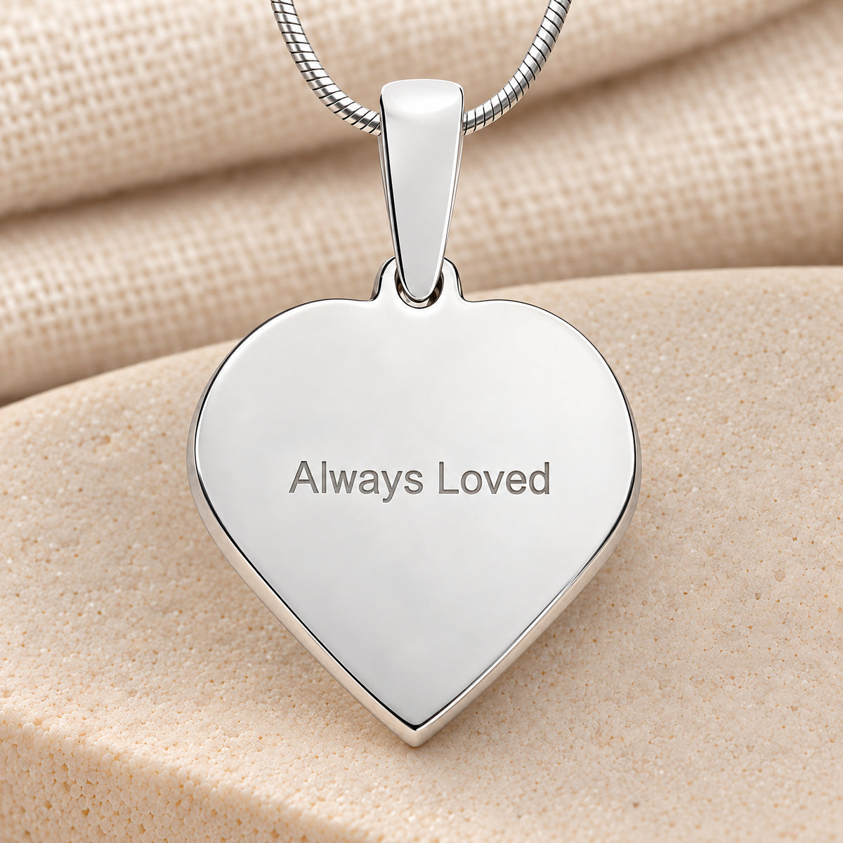 Solid 14k White Gold Carved Signature Heart Fingerprint Necklace — rear engraving