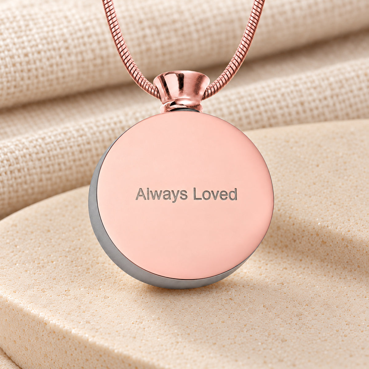 Rose Gold Plated over Stainless Circle of Life Fingerprint Necklace — rear engraving
