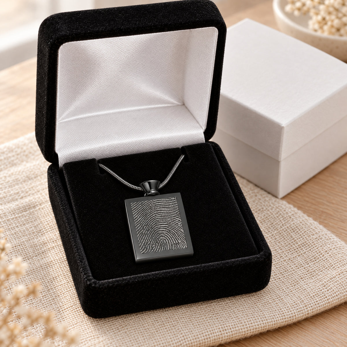 Black Plated over Stainless Glorious Moments Fingerprint Necklace — gift box
