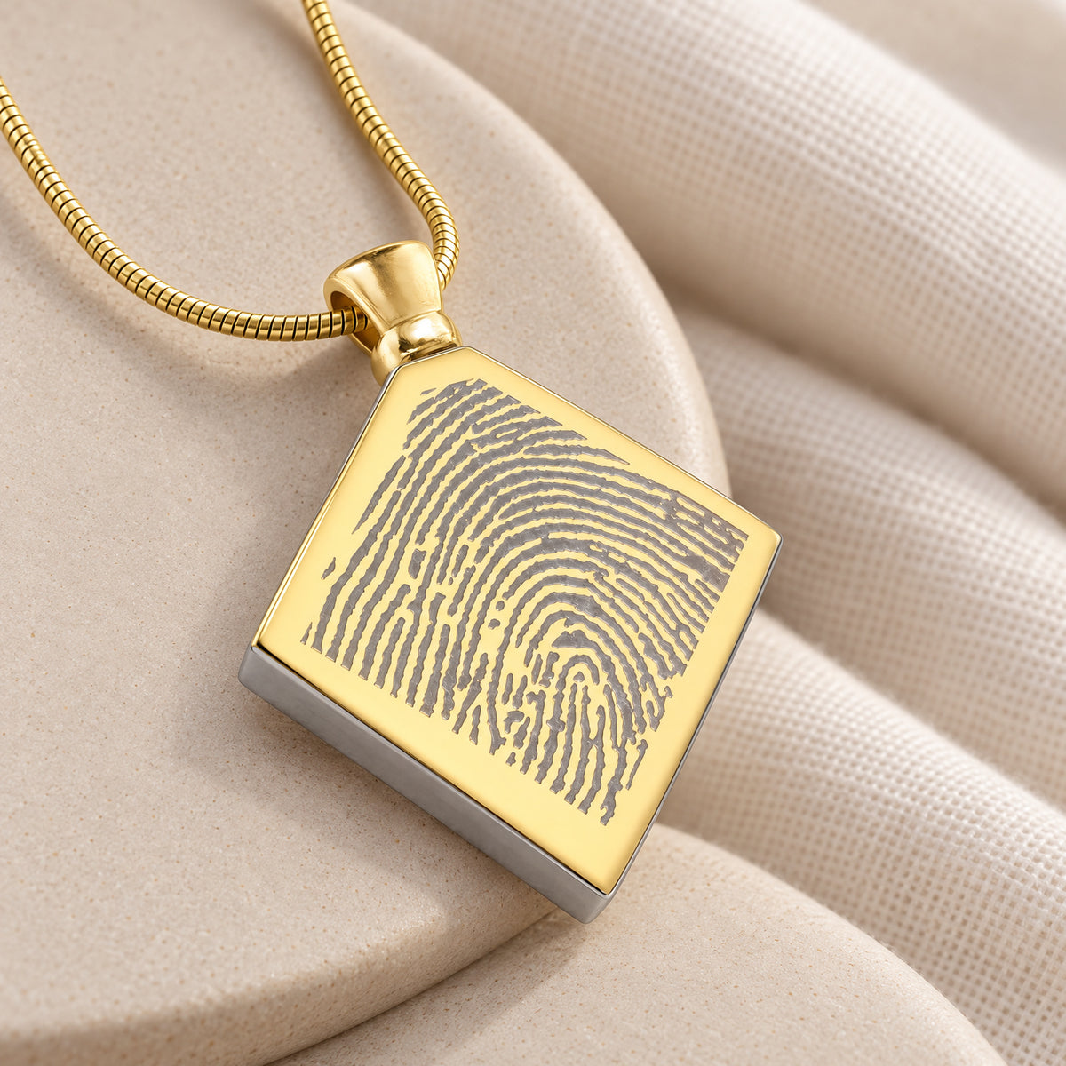 Gold Plated over Stainless Quaint Diamond Fingerprint Necklace — alternate view