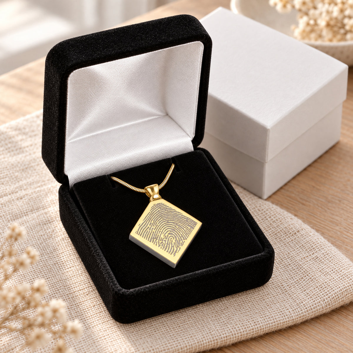 Gold Plated over Stainless Quaint Diamond Fingerprint Necklace — gift box