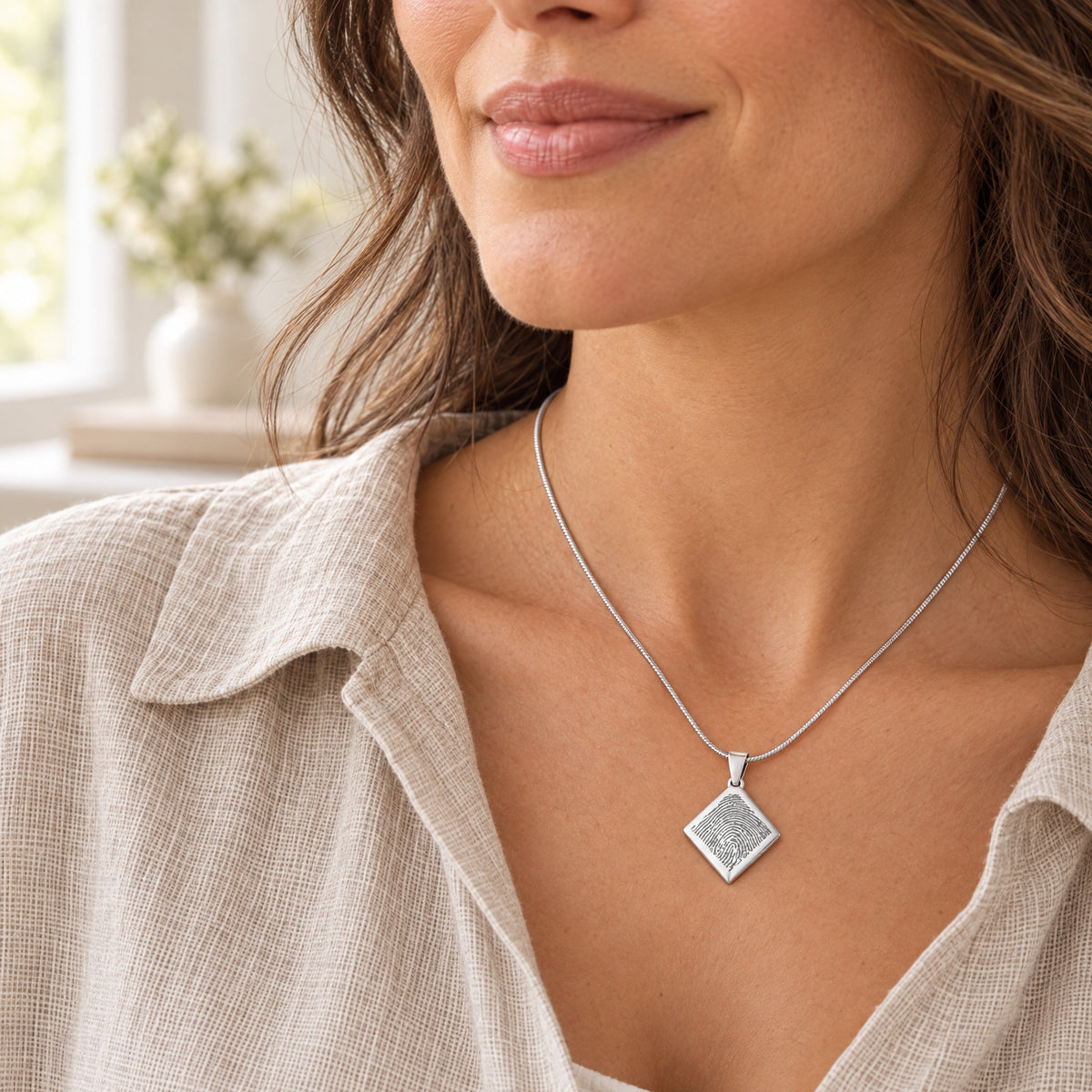 Stainless Quaint Diamond Fingerprint Necklace — lifestyle