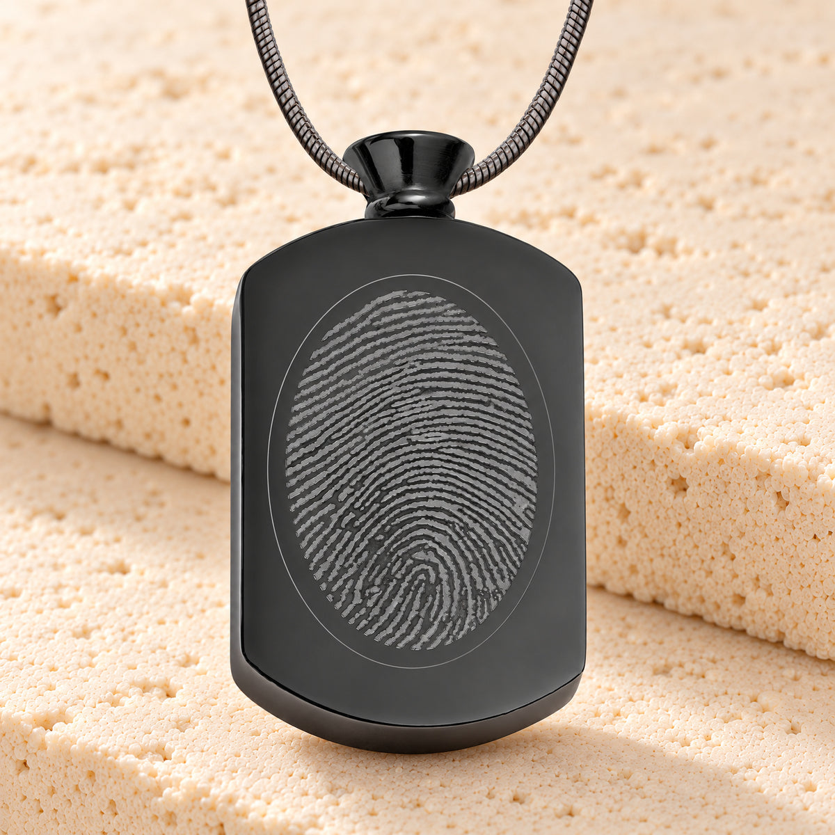 Black Plated Stainless Pleasant Rectangle Fingerprint Necklace — main