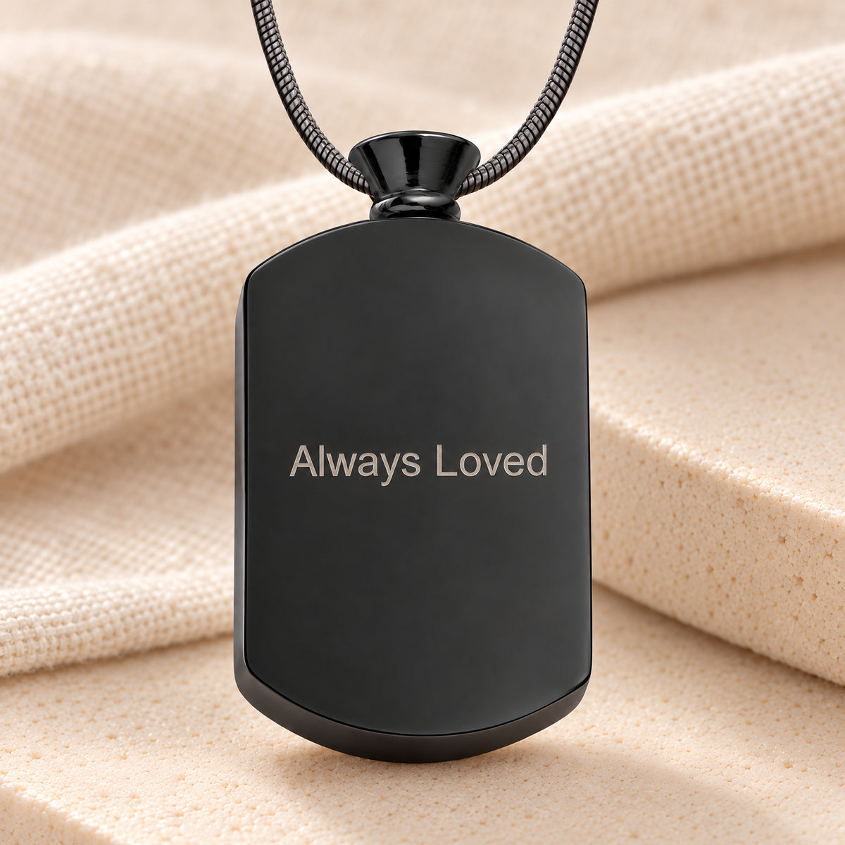 Black Plated Stainless Pleasant Rectangle Fingerprint Necklace — rear engraving