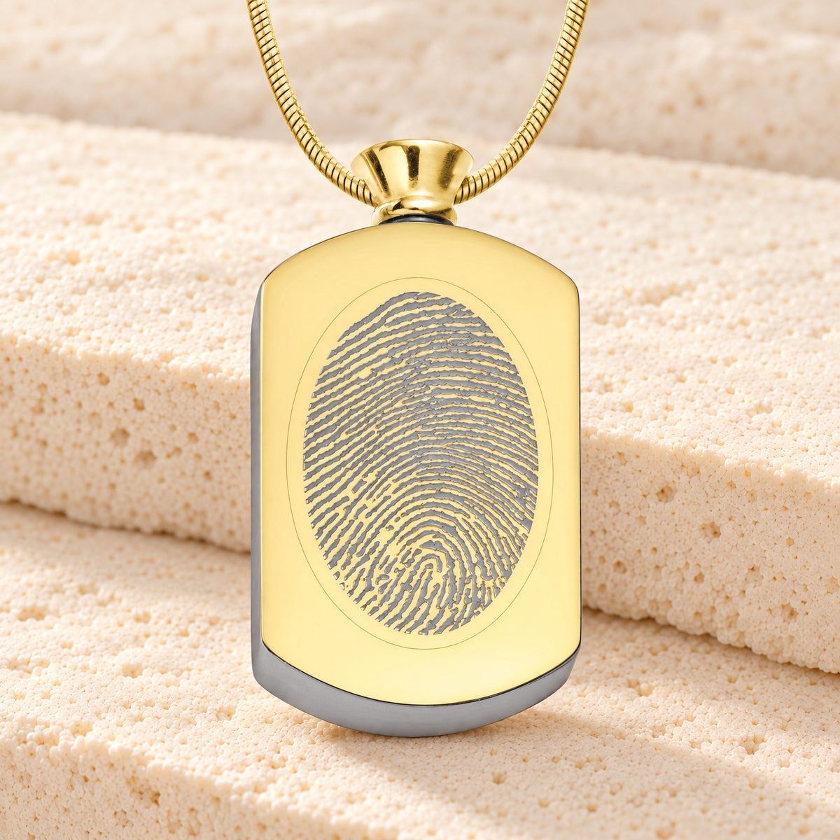 Gold Plated Stainless Pleasant Rectangle Fingerprint Necklace — main