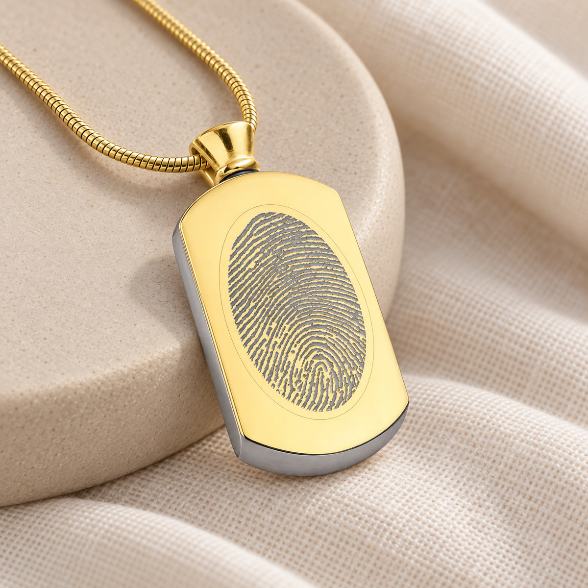 Gold Plated Stainless Pleasant Rectangle Fingerprint Necklace — alternate view