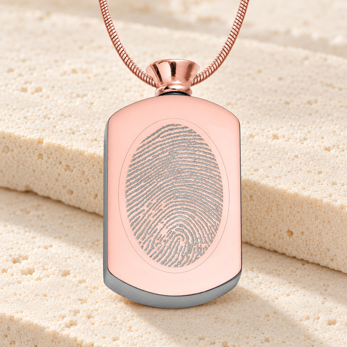 Rose Gold Plated Stainless Pleasant Rectangle Fingerprint Necklace — main