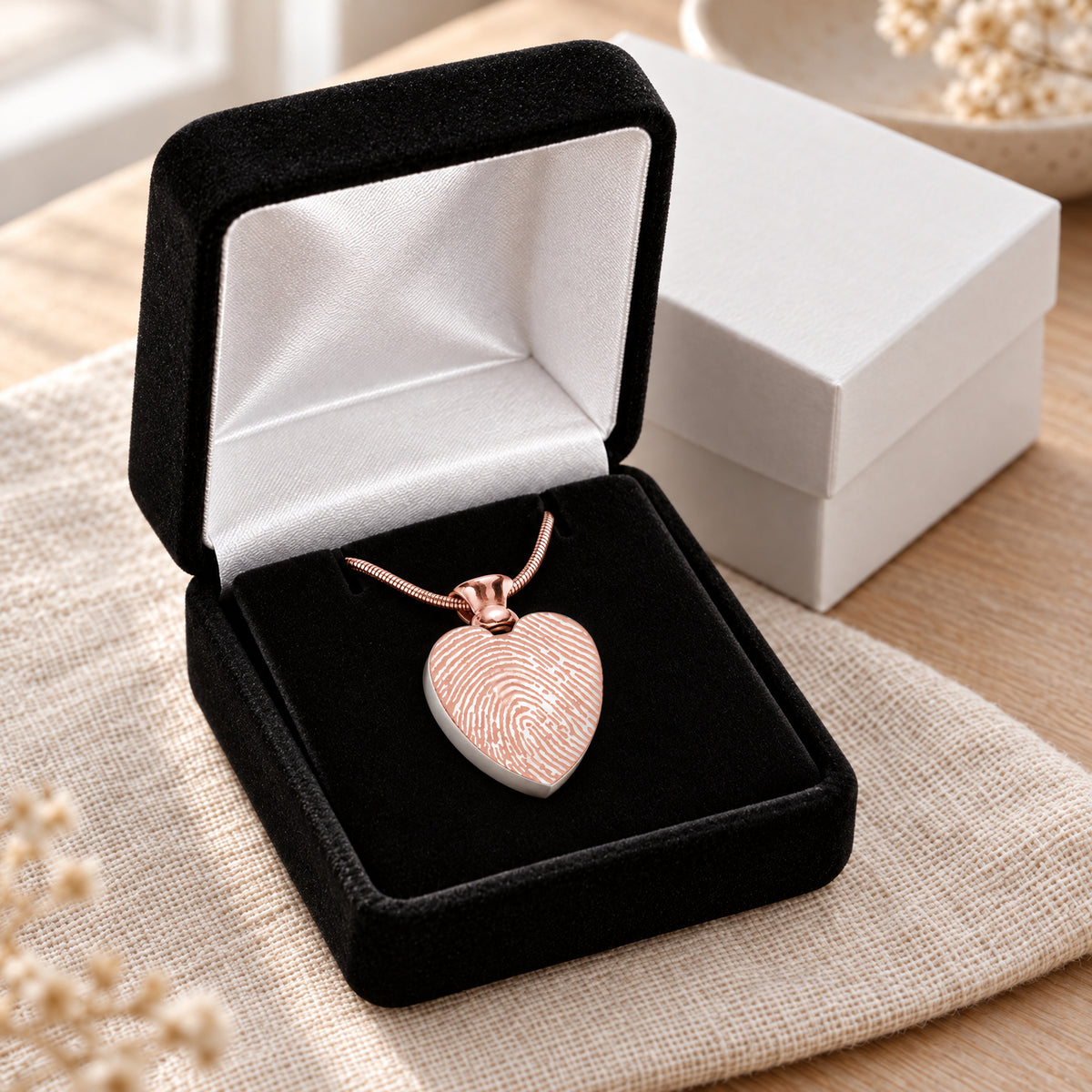 Rose Gold Plated over Stainless Everlasting Journey Fingerprint Necklace — gift box