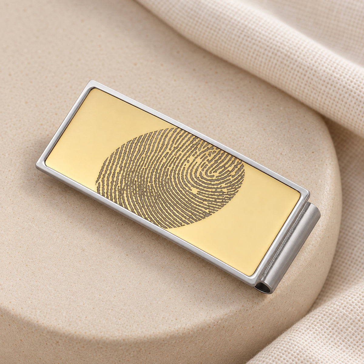 Stainless Steel Gold on Silver Fingerprint Money Clip — alternate view