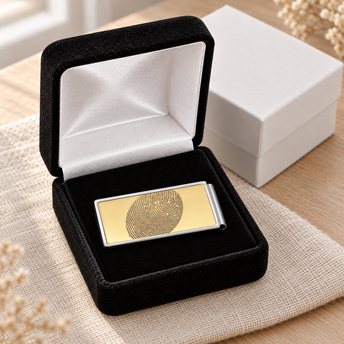 Stainless Steel Gold on Silver Fingerprint Money Clip — gift box
