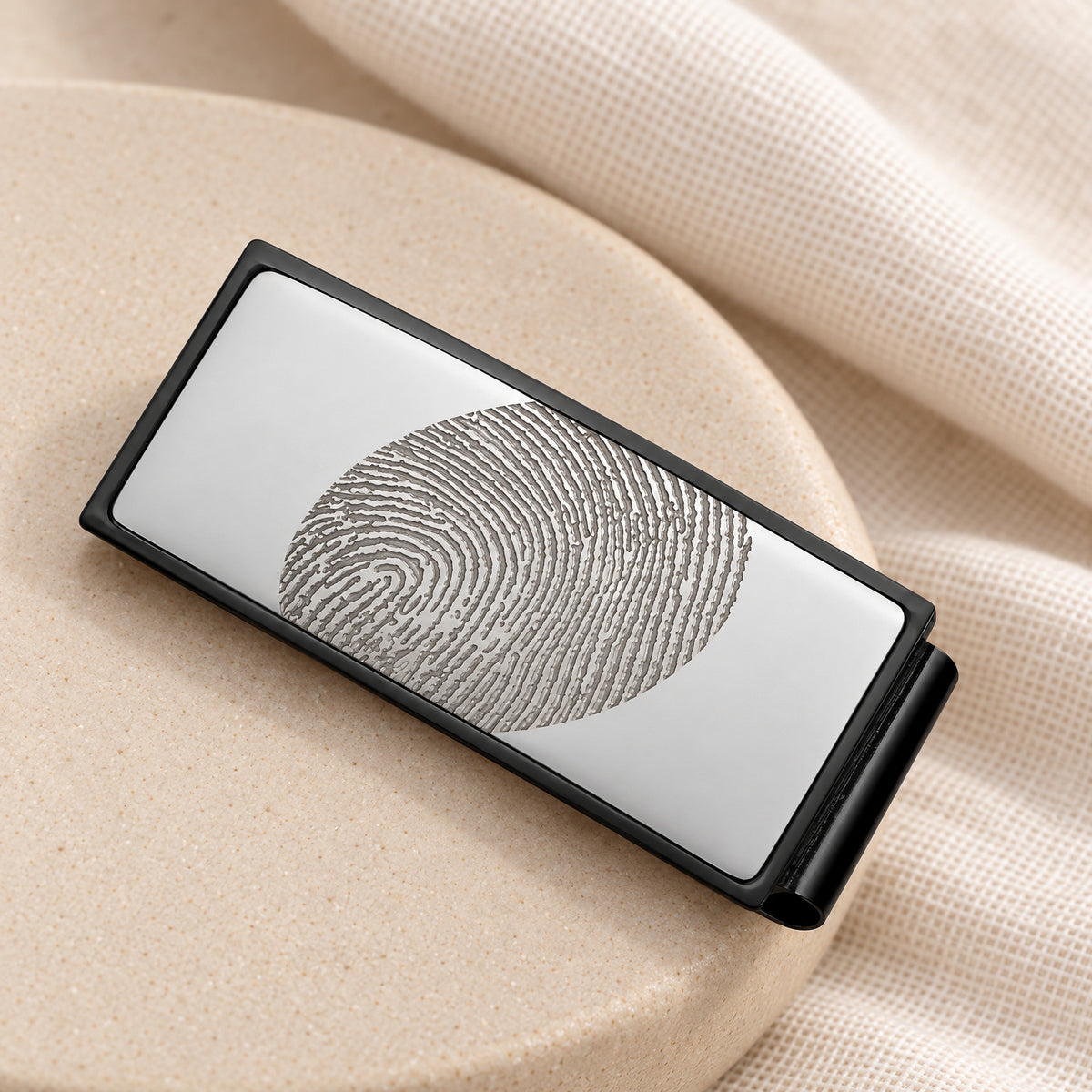 Stainless Steel Silver on Black Fingerprint Money Clip — alternate view