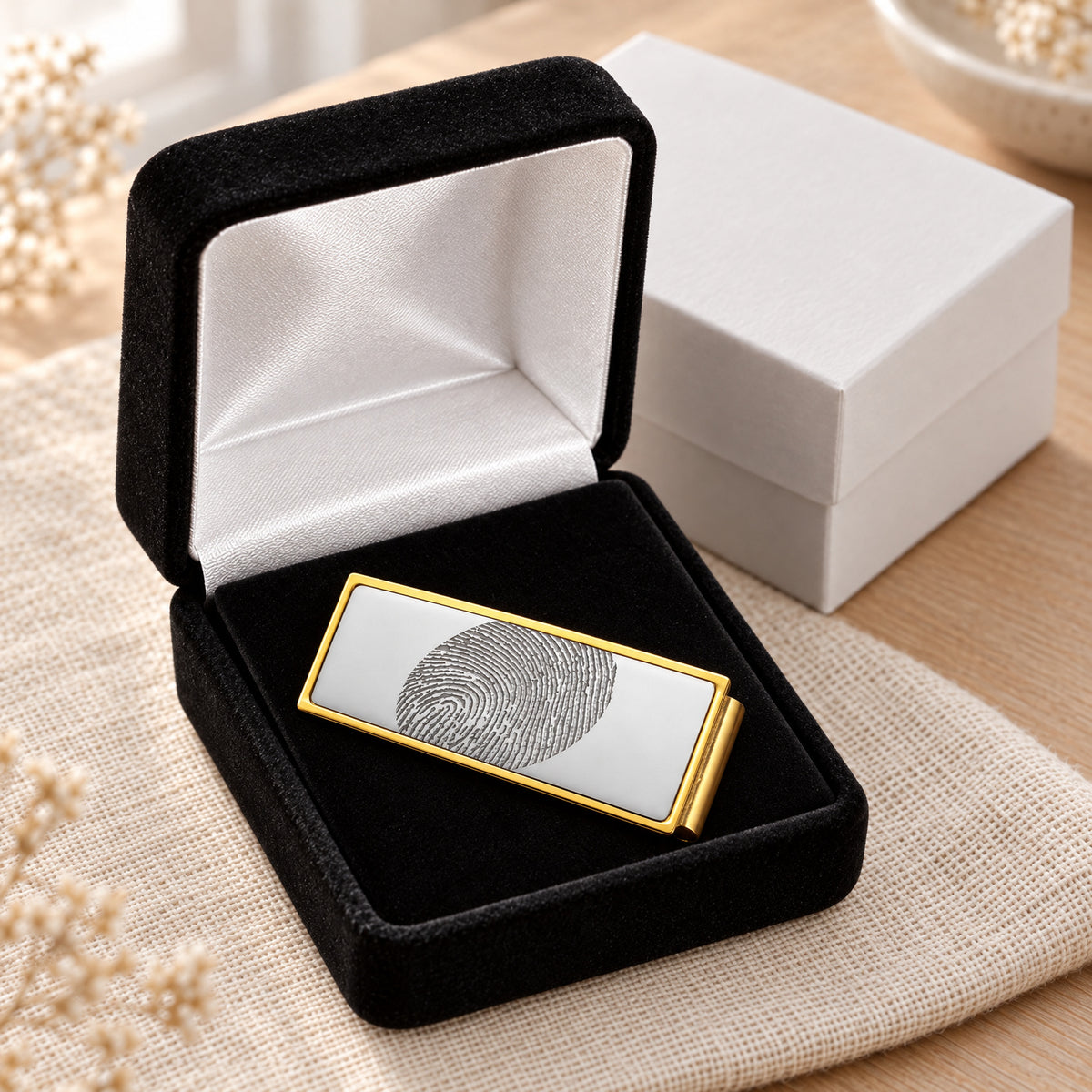 Stainless Steel Silver on Gold Fingerprint Money Clip — gift box